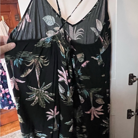 Old Navy Black Maxi Dress with Green and Pink Leaf Print - Picture 2 of 3